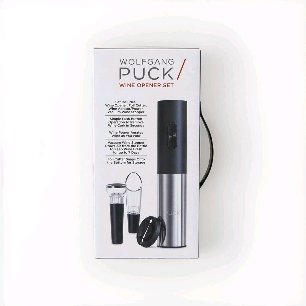 Wolfgang Puck Electric Wine Opener Black Battery Powered w Foil Cutter New